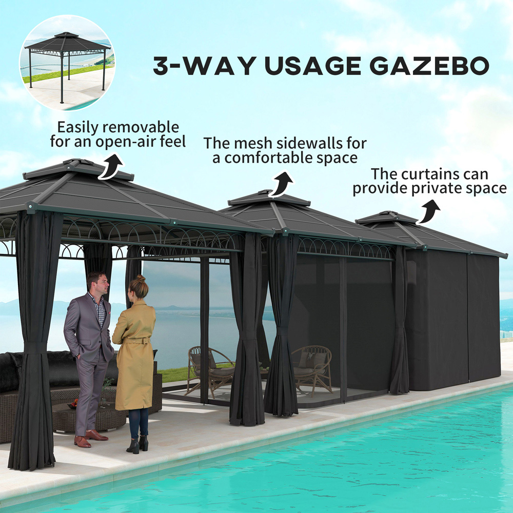 Outsunny 3 x 3 m Dark Grey Double Roof Hard Top Gazebo with Netting Image 6