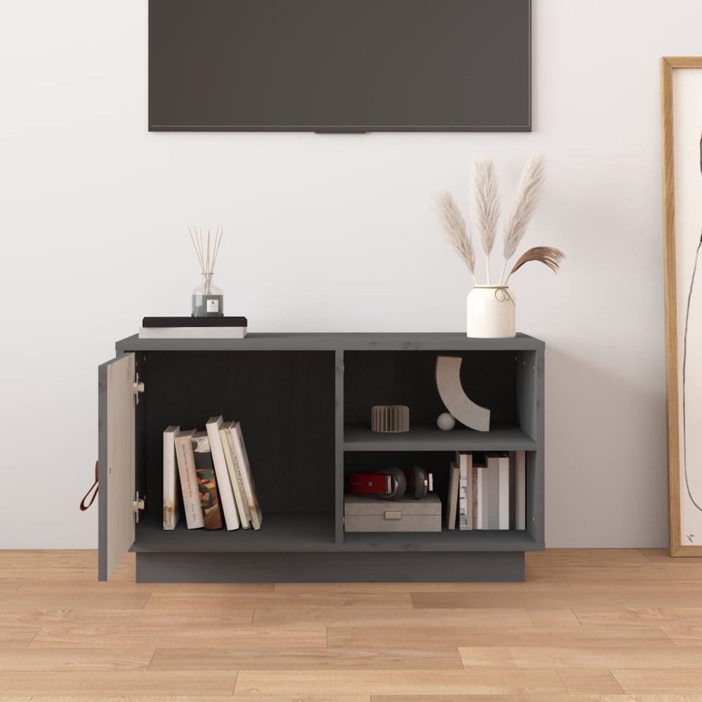 vidaXL Single Drawer 2 Shelf Grey Solid Pine TV Cabinet Image 8