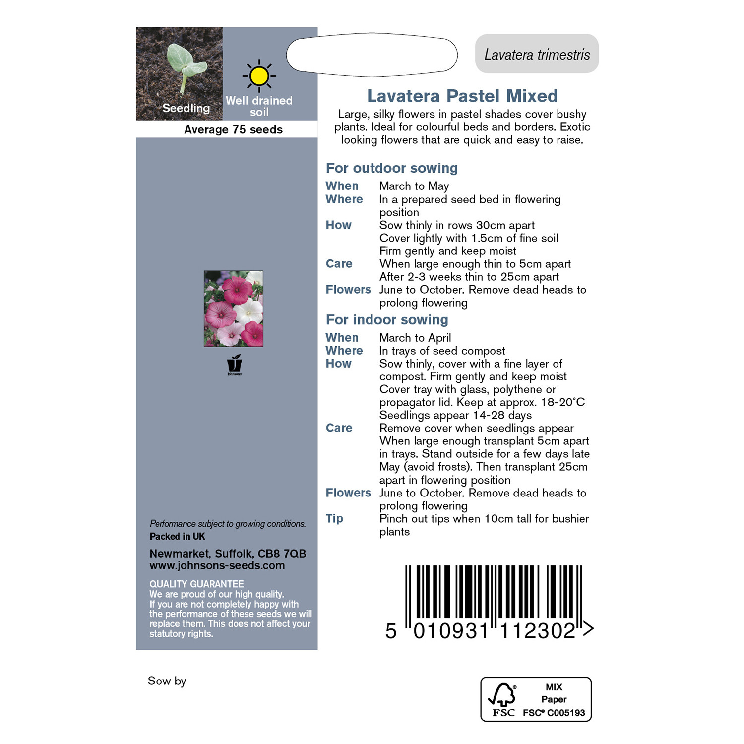 Johnsons Lavatera Pastel Mixed Flower Seeds Image 3