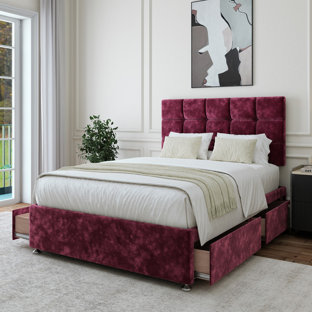 Bedmaster Small Double Aubergine Chenille 4 Drawer Divan Base with Pearl Headboard Image 2