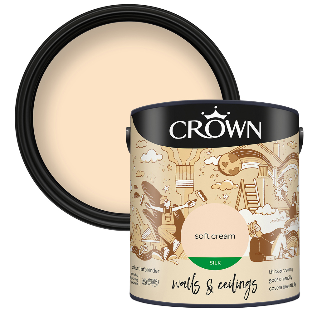 Crown Breatheasy Walls & Ceilings Soft Cream Silk Emulsion Paint 2.5L Image 1