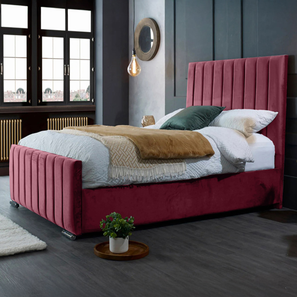 Eleganza Home Redding Super King Size Maroon Plush Velvet Bed Frame with Headboard Image 1
