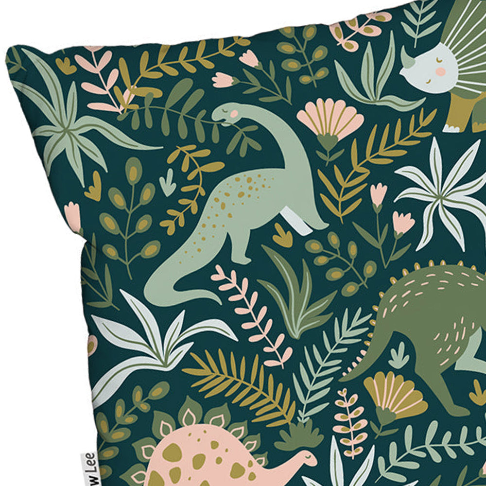 Benjamin Tate Design Green Dinosaurs and Tropical Leaves Cushion 60 x 60cm Image 2