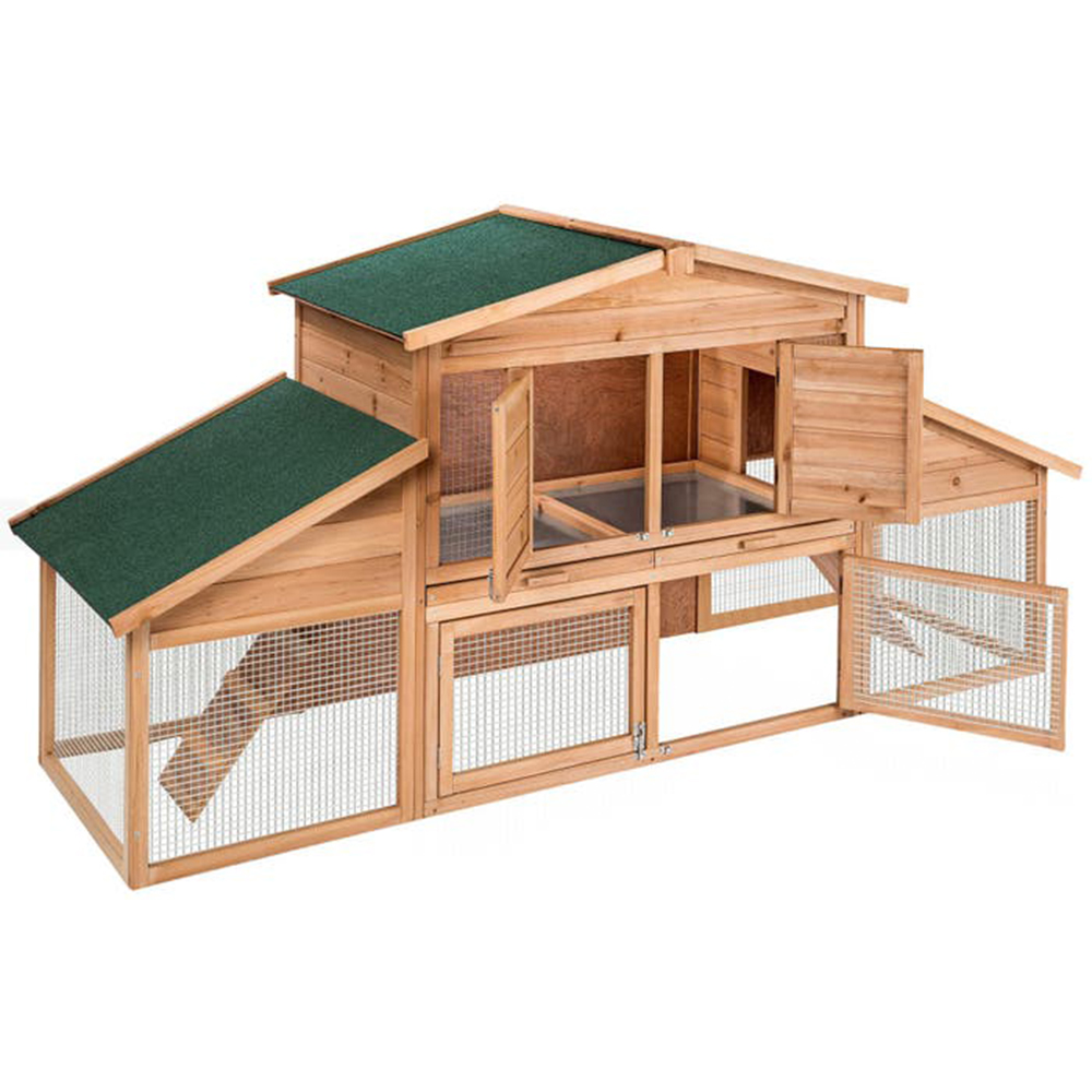 tectake Wooden Rabbit Hutch 226 x 77 x 95.5cm Image 1