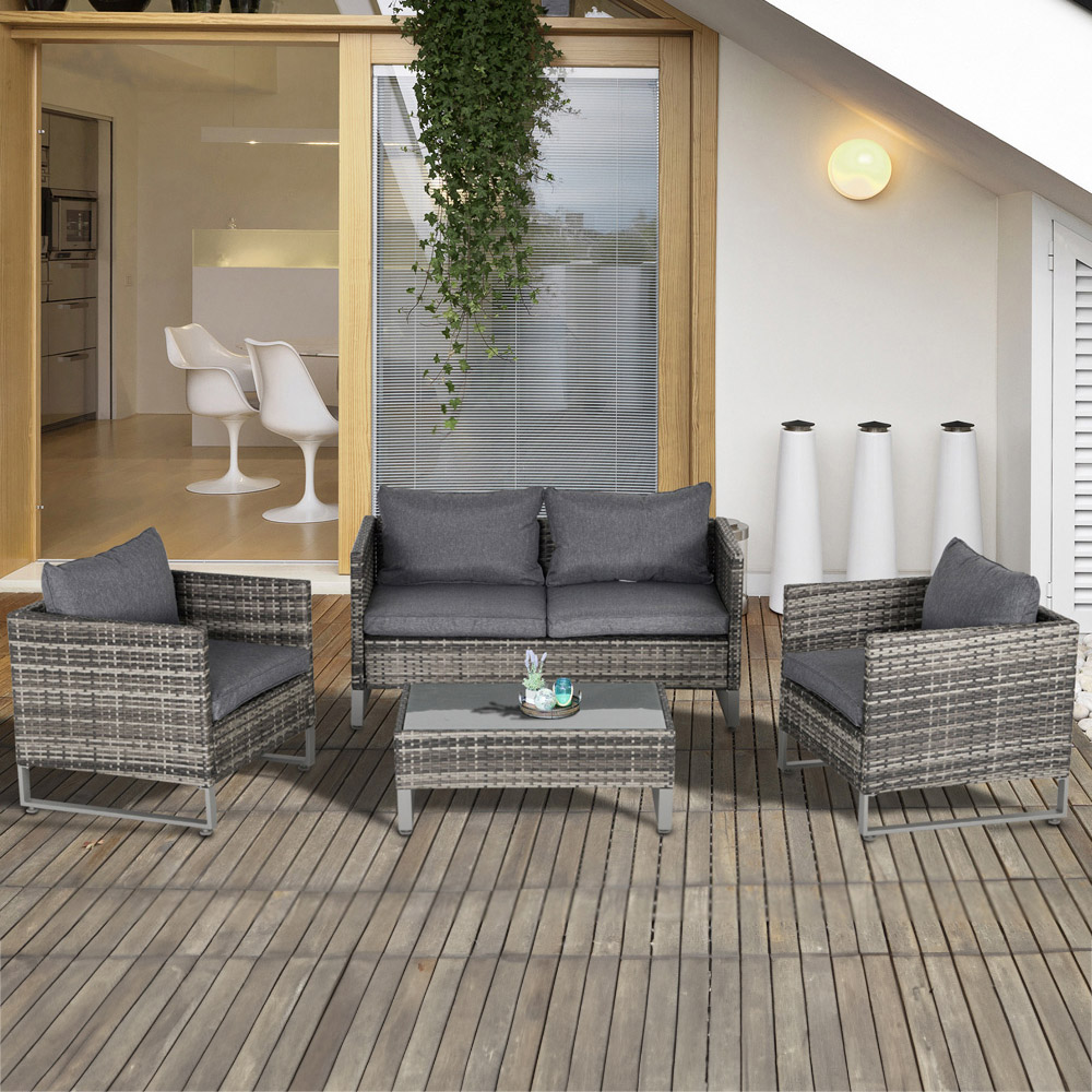 Outsunny 4 Seater Deep Grey PE Rattan Sofa Lounge Set Image 1