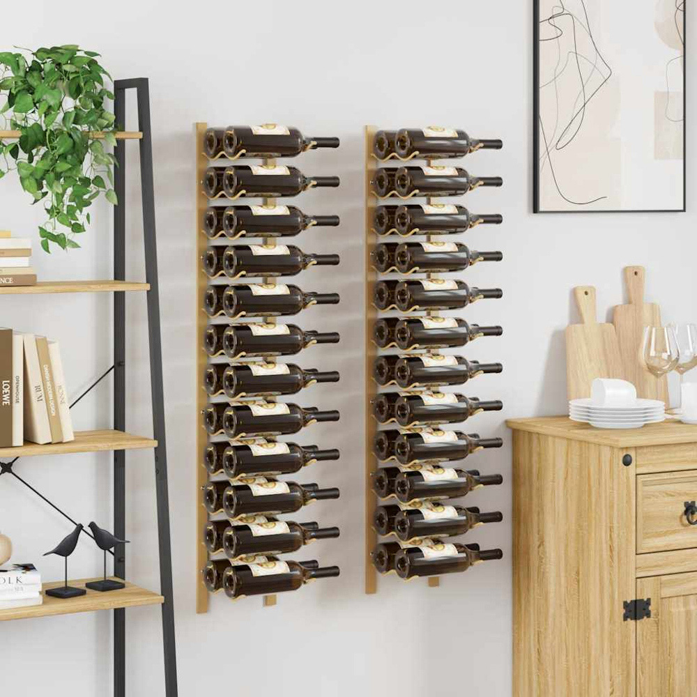 vidaXL 24 Bottle Gold Wall Mounted Wine Rack Set of 2 Image 2
