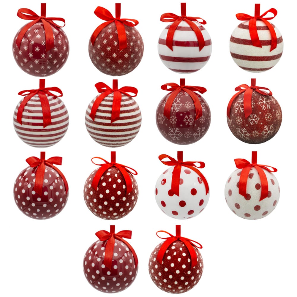 The Christmas Workshop Red and White Snowflake Bauble 14 Pack Image 1