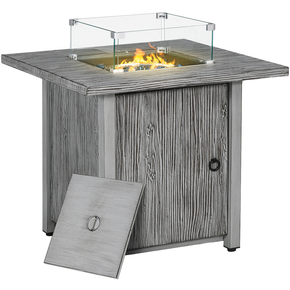 Outsunny Grey 40000 BTU Gas Fire Pit Table with Cover Image 1