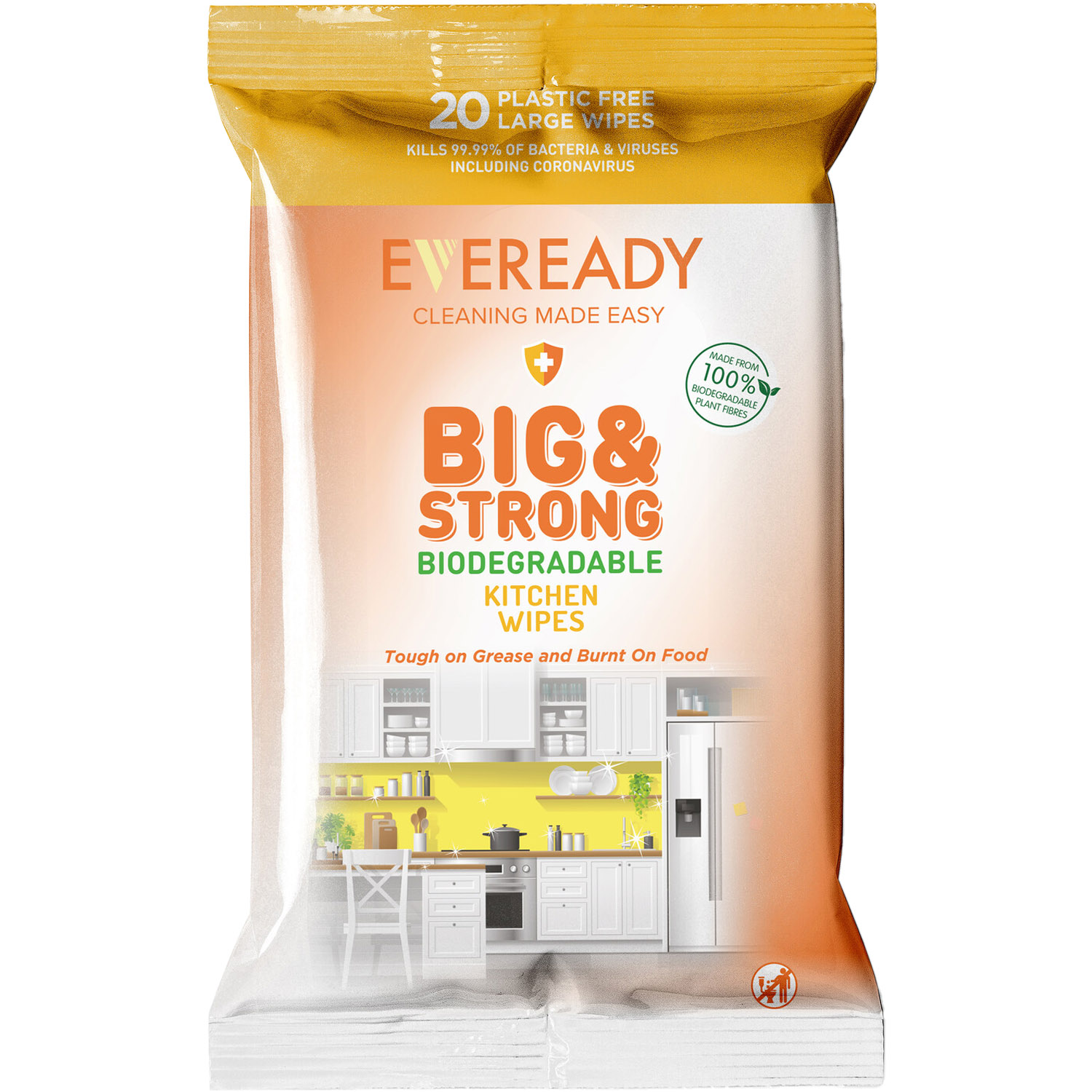Eveready Big & Strong Biodegradable Kitchen Wipe 20 Pack Image