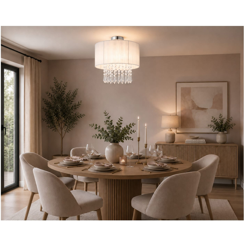 Cosylyte Winni Modern Beaded Voile Cream Shade Chrome Ceiling Light Image 5