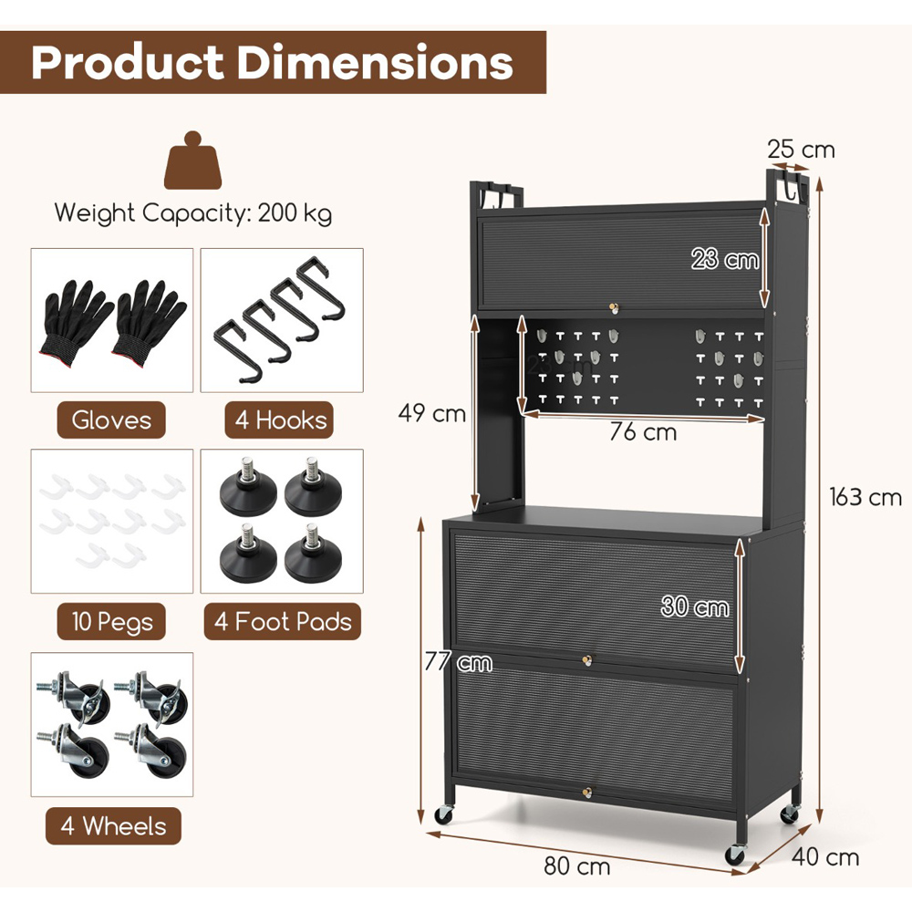 Costway 3 Door Black Multifunctional Bakers Rack Image 9