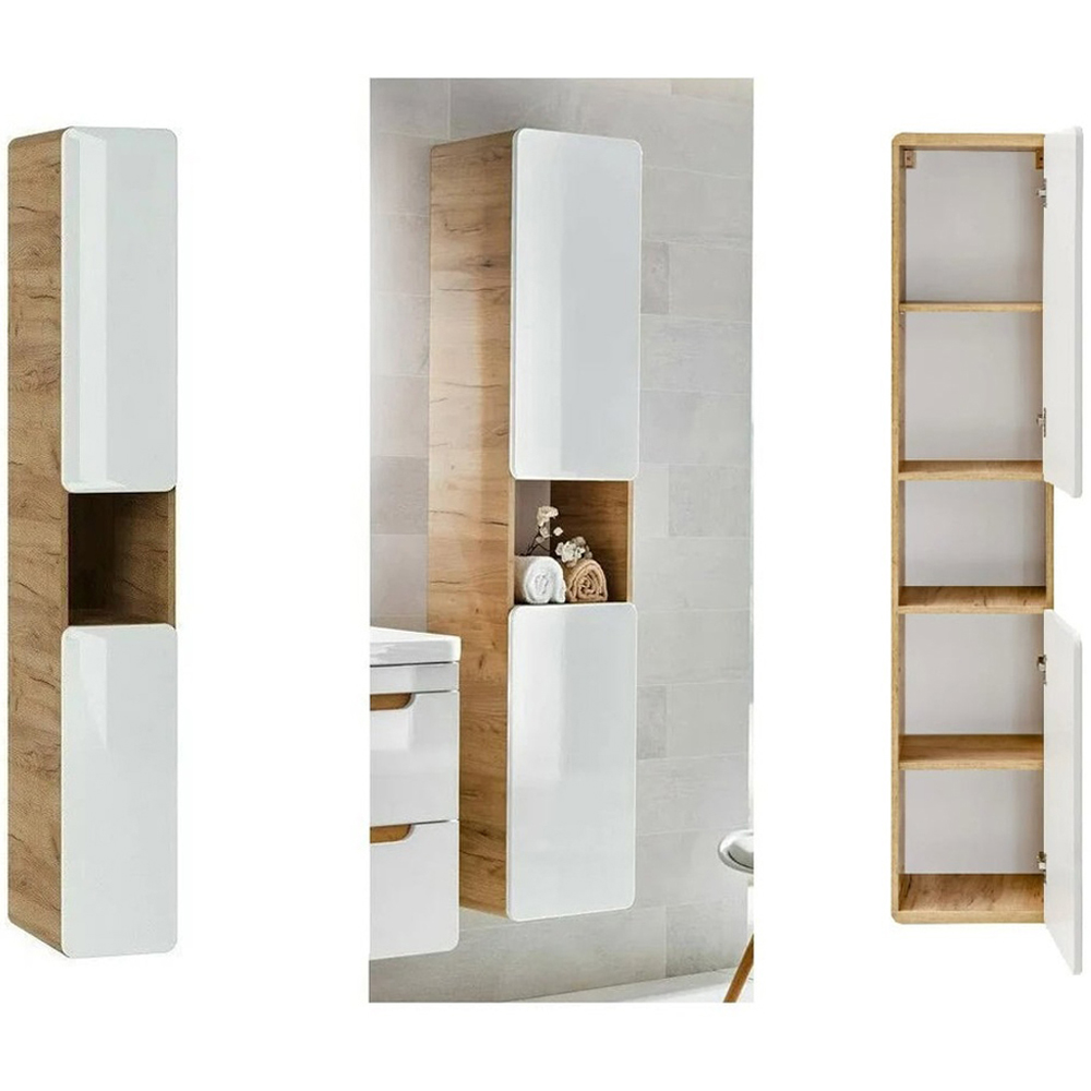 Impact Furniture Aruba White Gloss and Oak Wotan 4 Piece Floating Bathroom Furniture Set Image 3