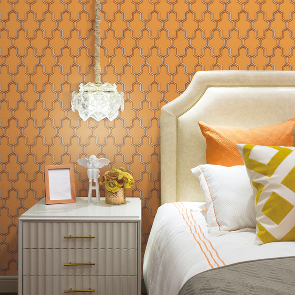 Design ID Geometric Silk Orange and Gold Wallpaper Image 3