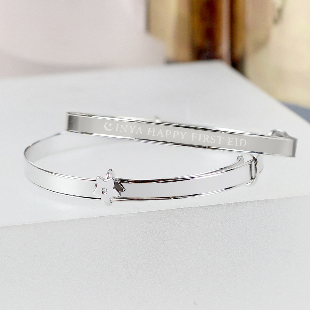 Personalised Memento Personalised Eid Sterling Silver Childs Expanding Diamante Star Bracelet Image 3