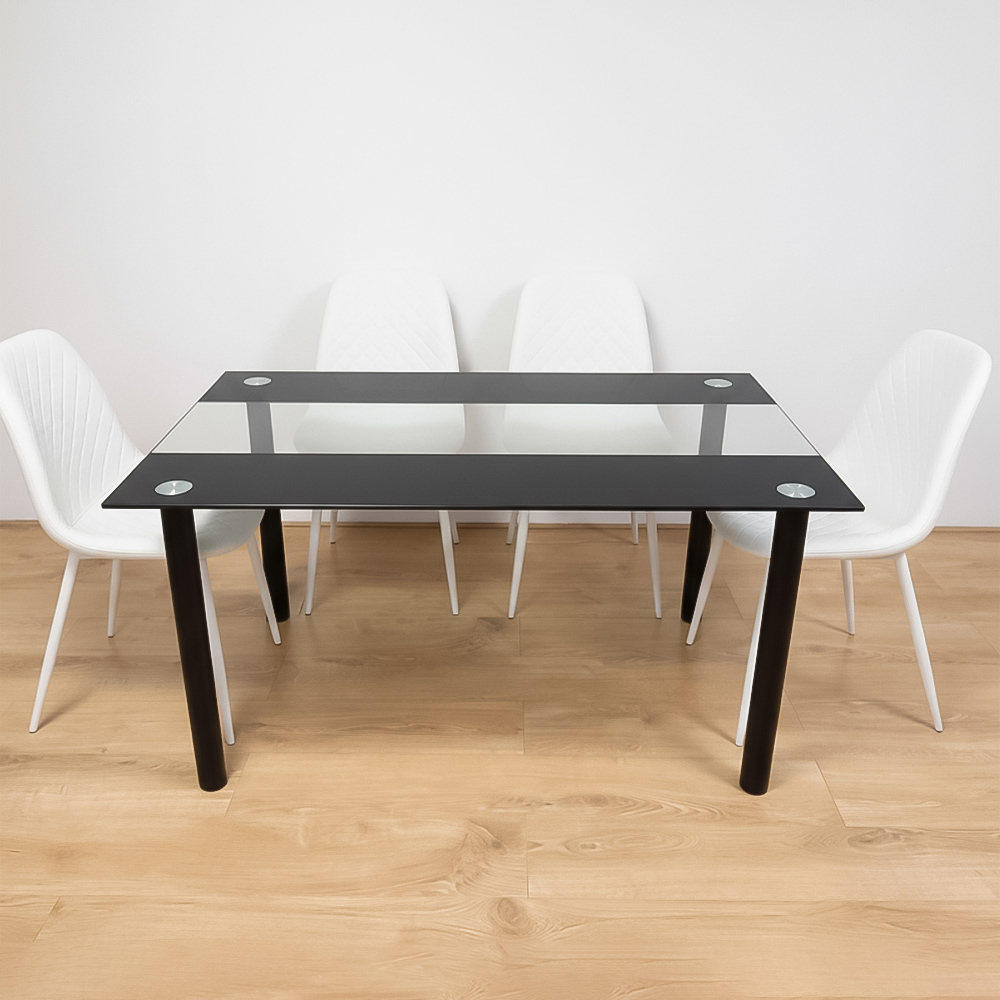 Portland Kosy Koala 4 Seater Modern Gem Pattern Glass Dining Set Black and White Image 1