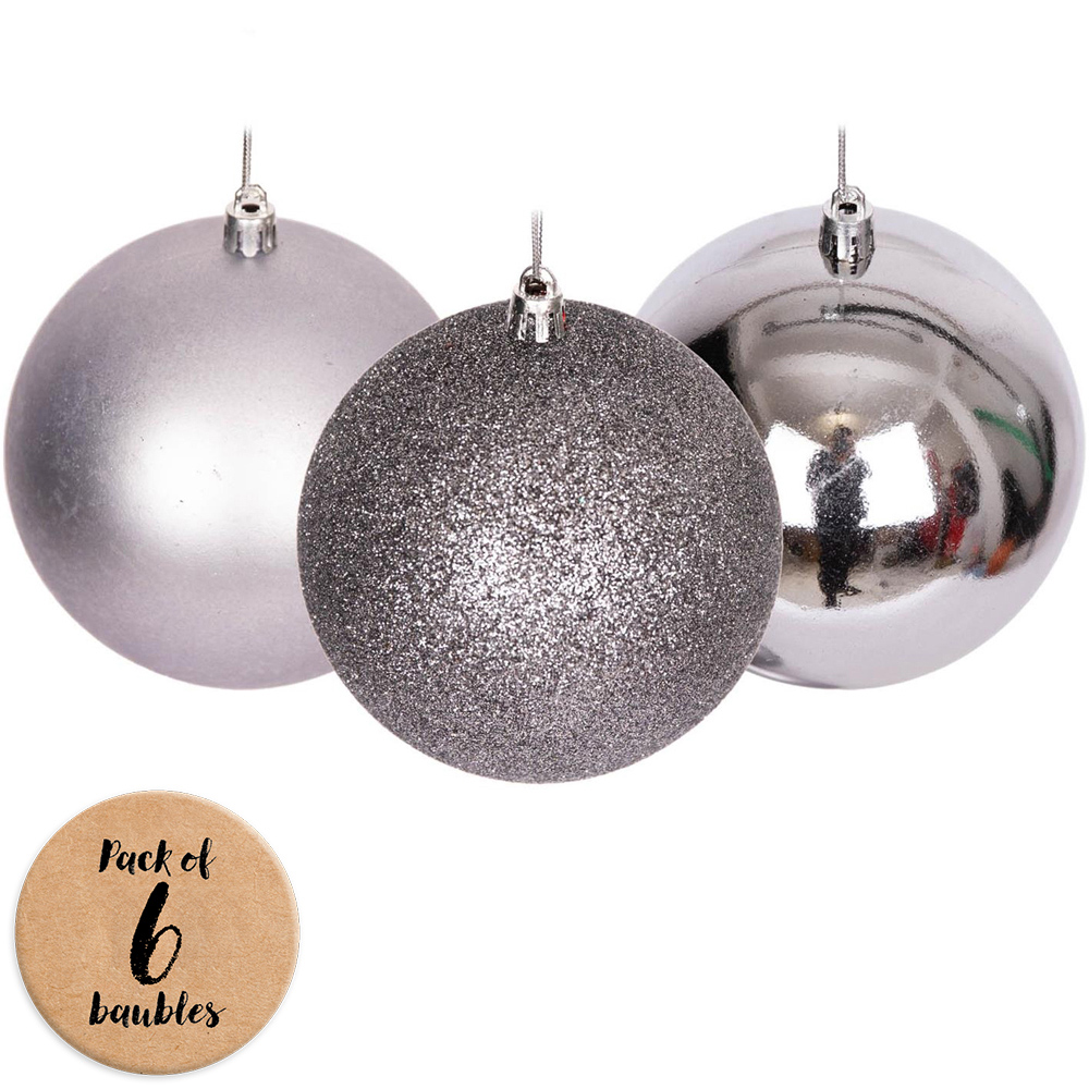 Shatchi 6cm Mid Grey Luxury Bauble 6 Pack Image 1