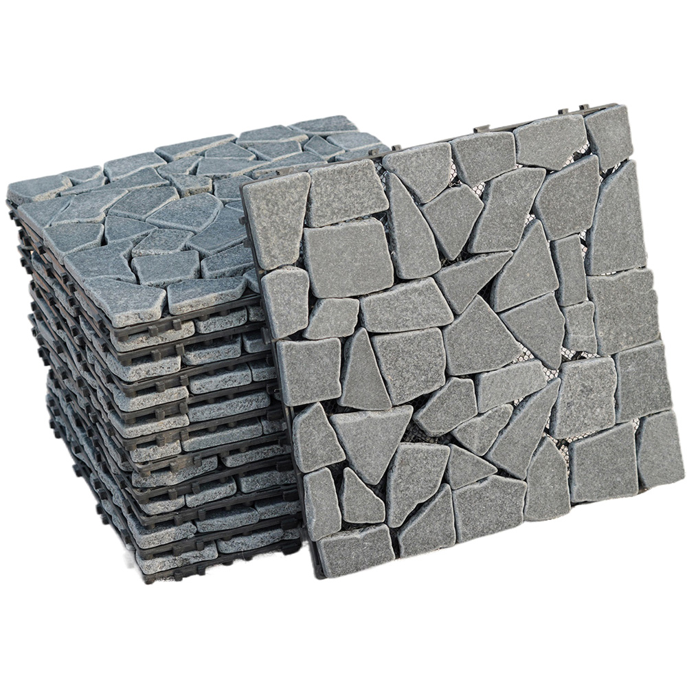 Gr8 Garden 11 Piece Grey Rock Stone Interlocking Floor Decking Tiles 30.5 x 30.5cm Image
