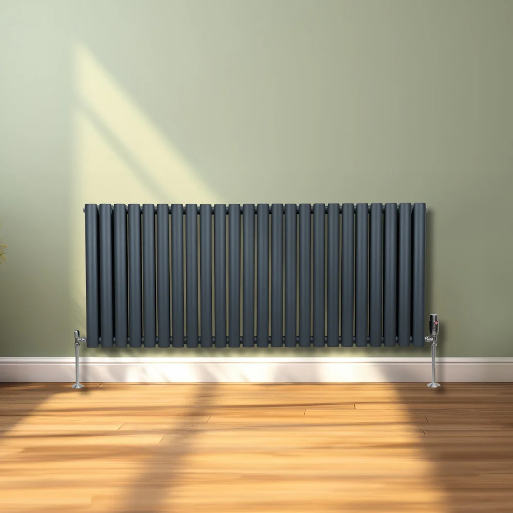 Monster Shop 6440BTU Anthracite Grey Oval Column Radiator and Valves 600 x 1440mm Image 2
