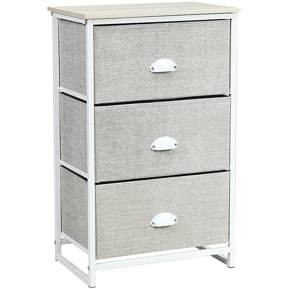 Costway 3 Drawer White Bedside Table Image 2
