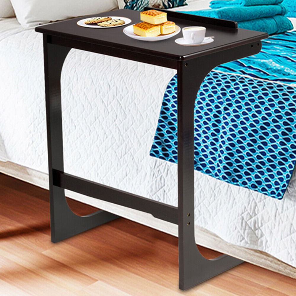 Costway Brown C Shaped Adjustable Side Table Image 1