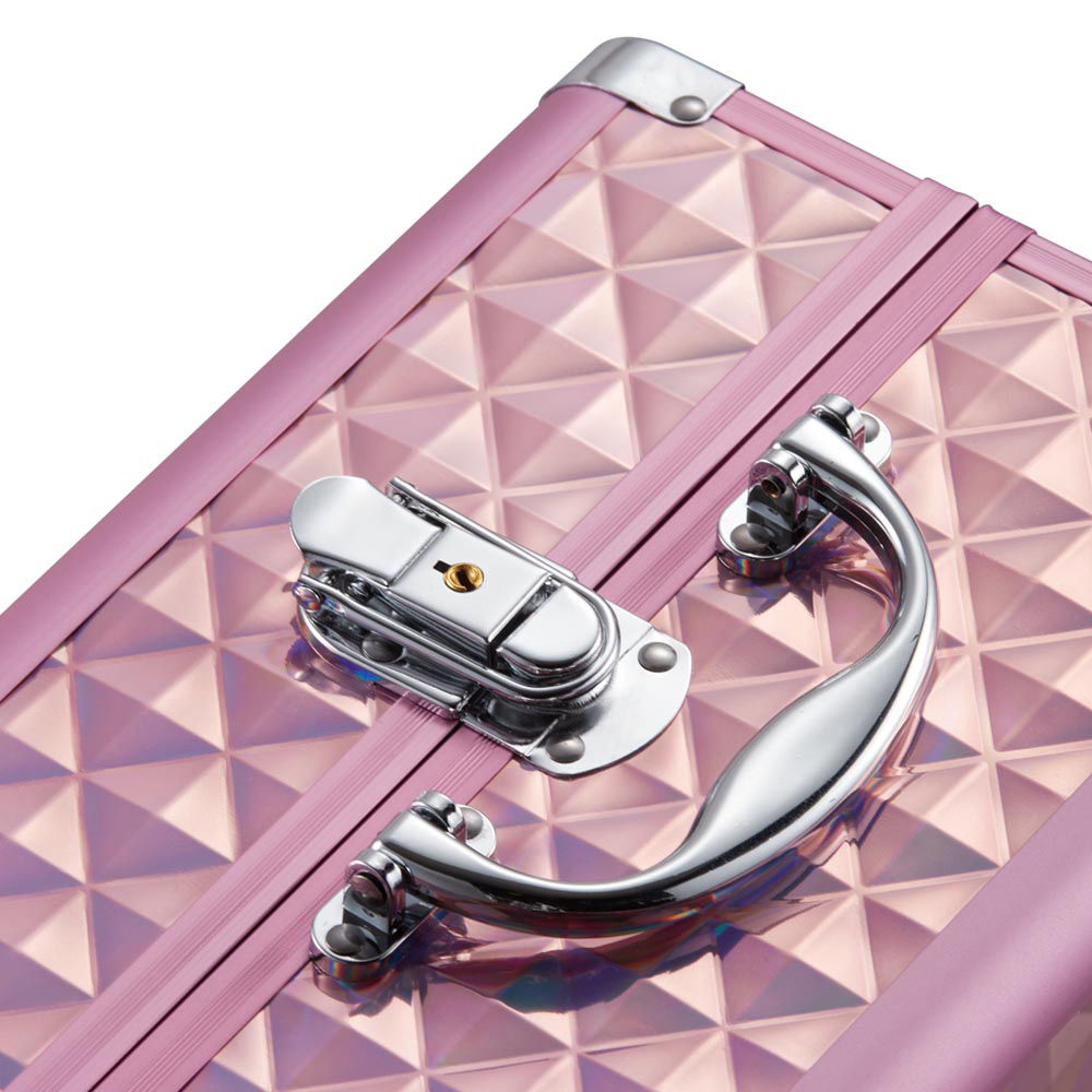 Living and Home Pink 2 Tray Professional Makeup Box with Mirror Image 4