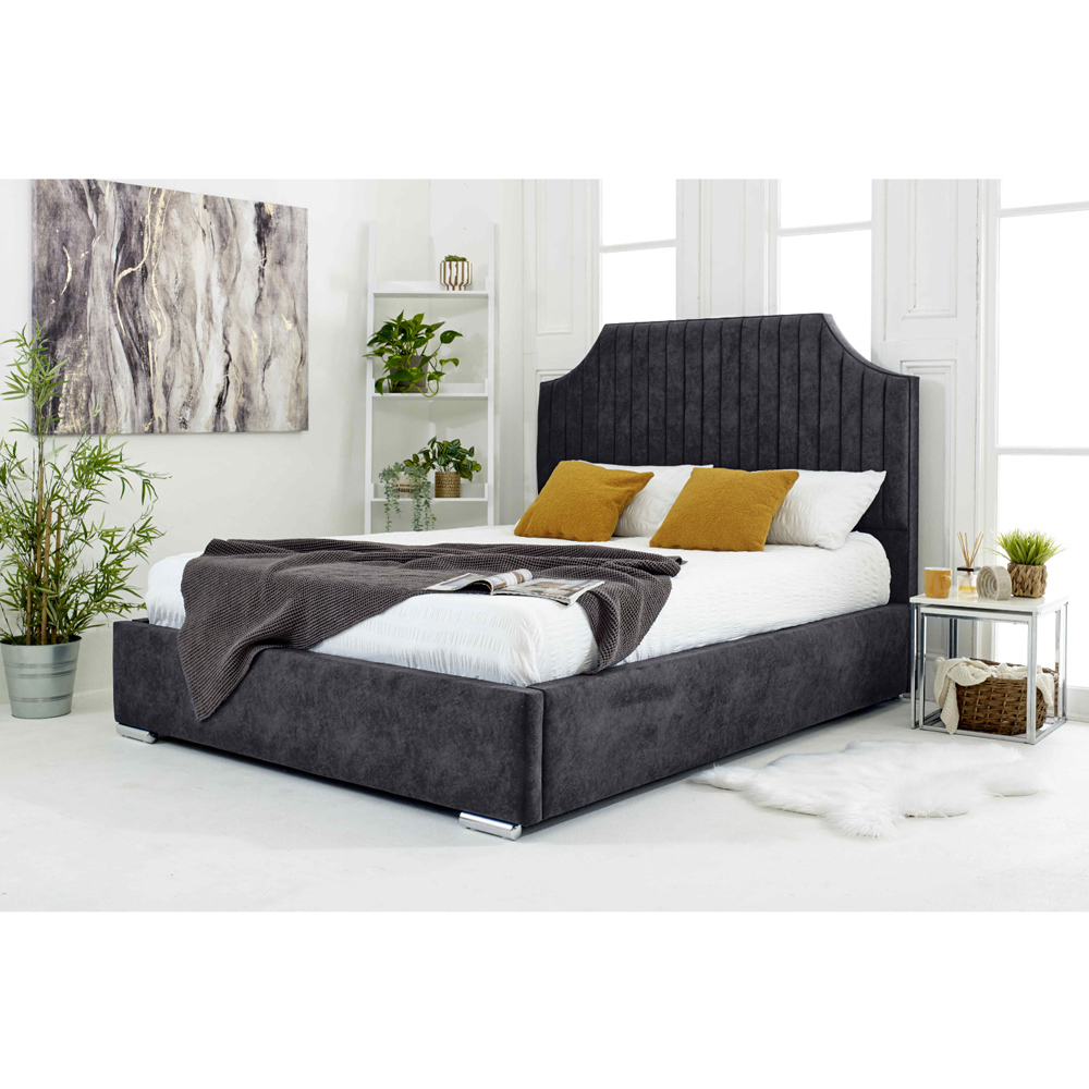 Eleganza Ascend Super King Size Steel Plush Velvet Bed Frame with Lined Headboard Image 5