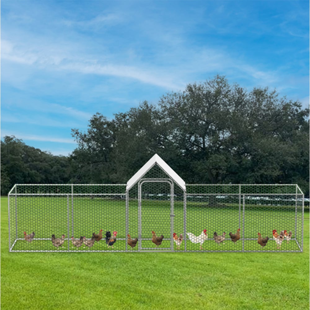 Living and Home Silver Metal Chicken Coop Run with Waterproof PE Tarpaulin Image 7