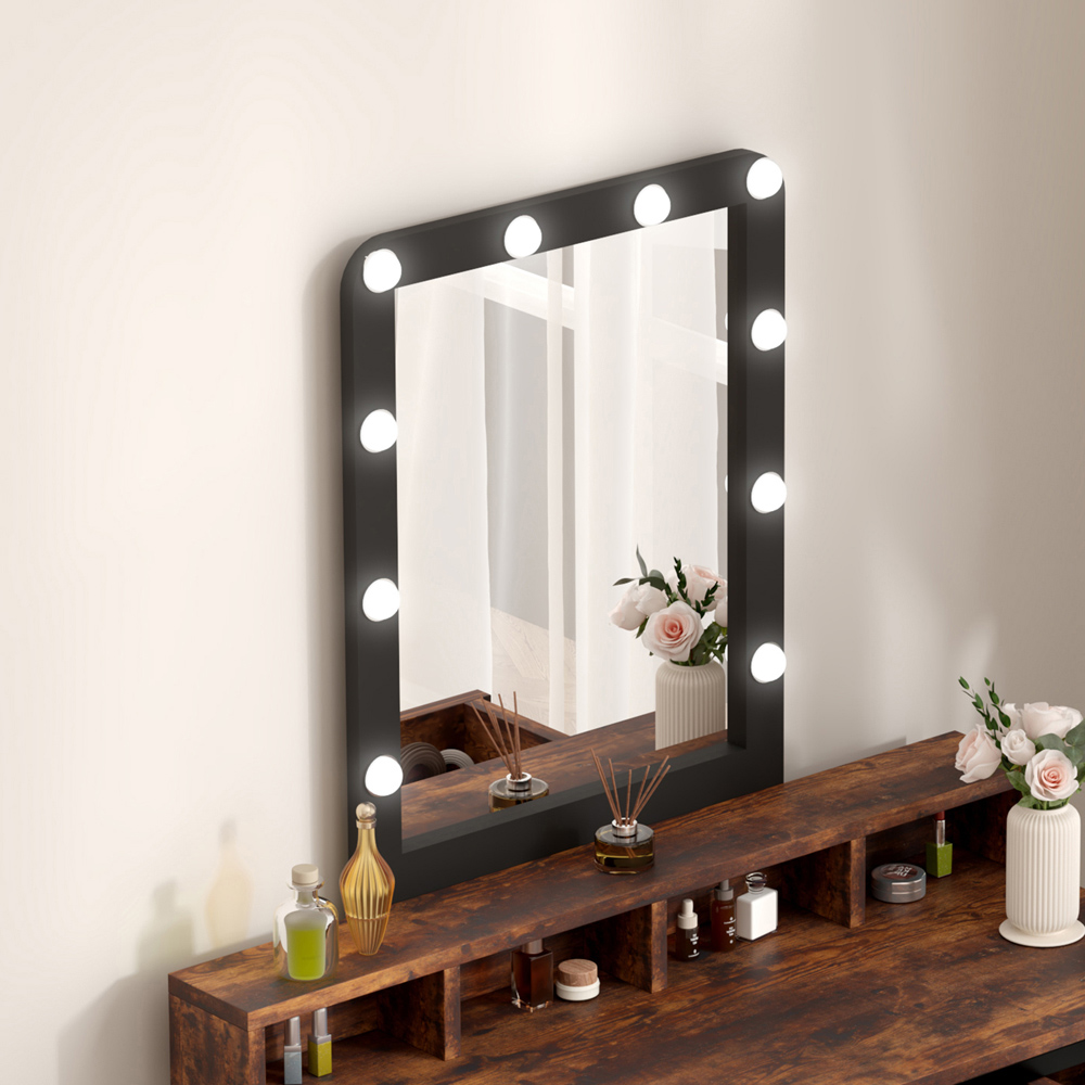 FurnitureHMD 3 Drawer 4 Shelf Rustic Industrial Style LED Light Makeup Vanity with Mirror Image 5