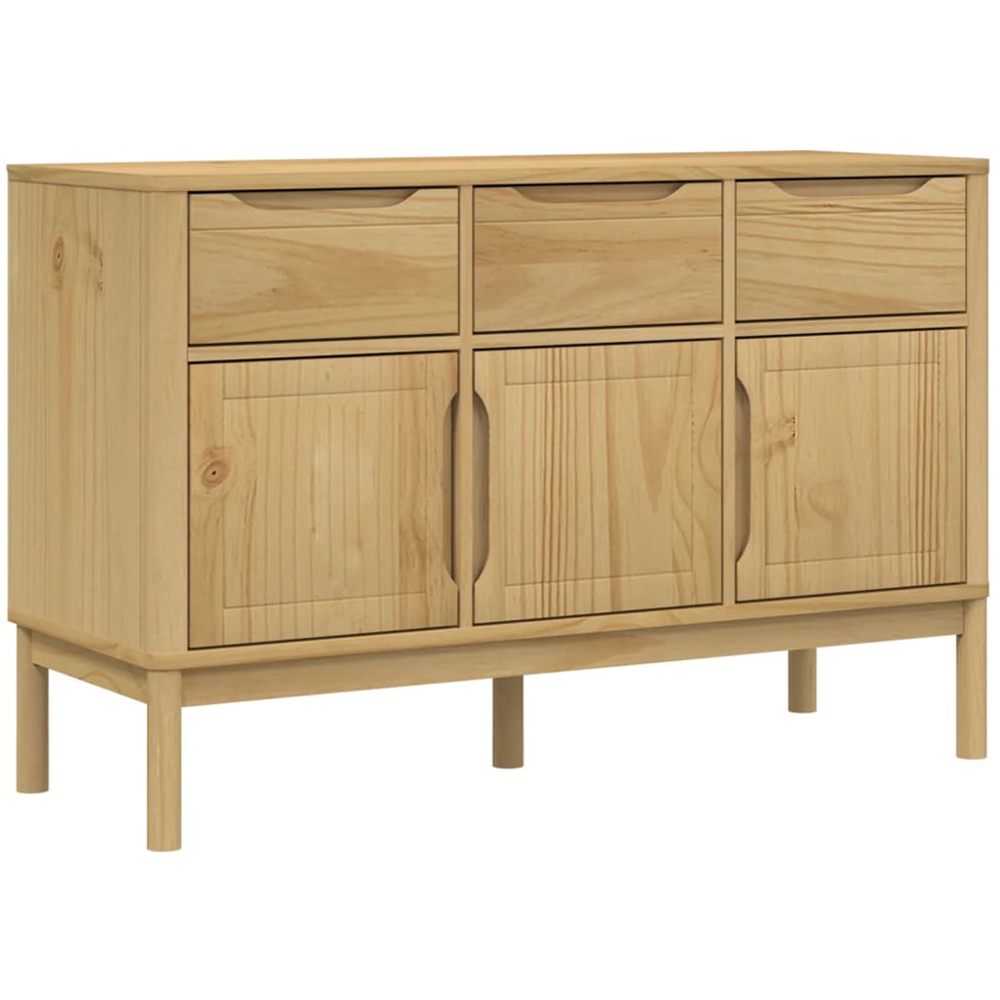 vidaXL Floro 3 Door 3 Drawer Wax Brown Solid Wood Pine Sideboard Image 2