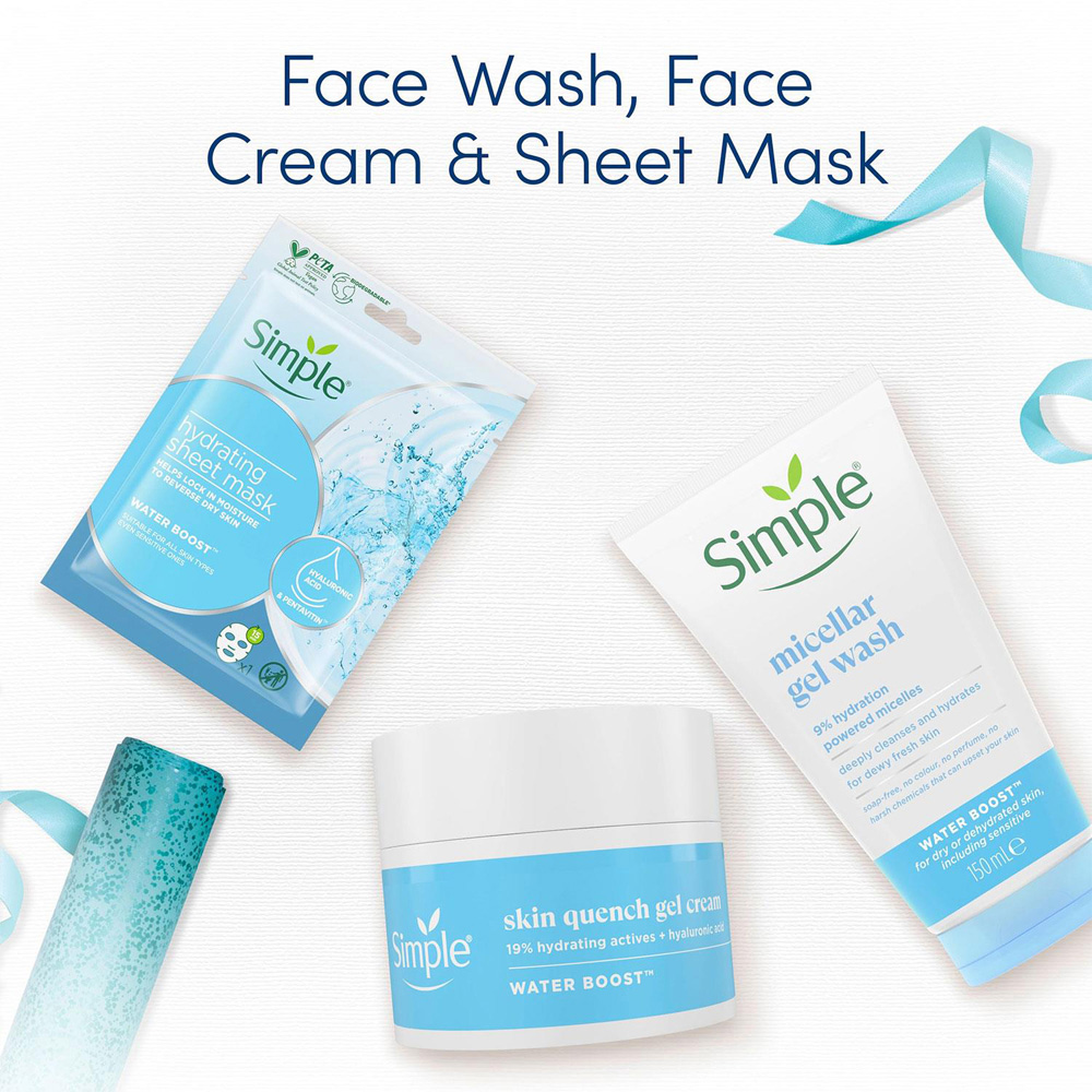 Simple Hydrating Skin Regime Sheet Mask Facial Gel Wash and Quench Cream Gift Set 4 Pack Image 6