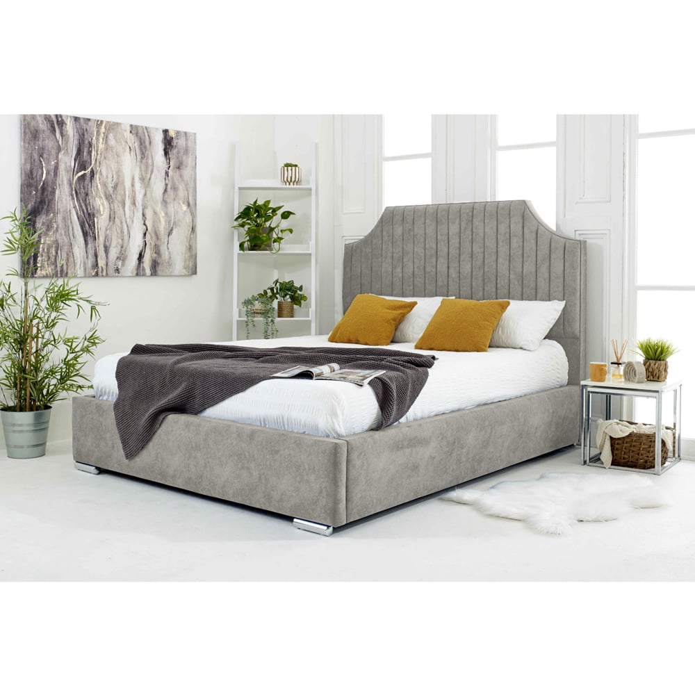 Eleganza Ascend Super King Size Silver Plush Velvet Bed Frame with Lined Headboard Image 5