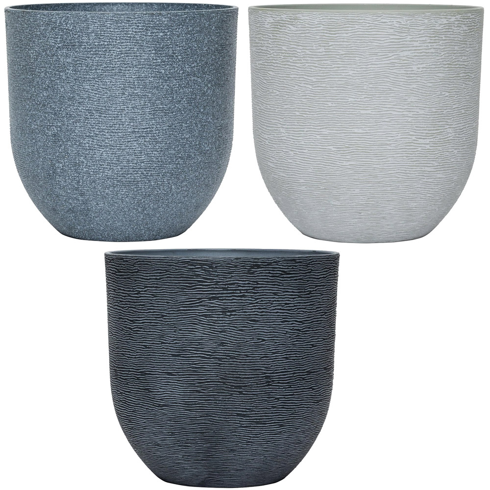 Garden Gear Ivory, Light Grey and Dark Grey Stone Effect Planter 26cm 3 Pack Image 1