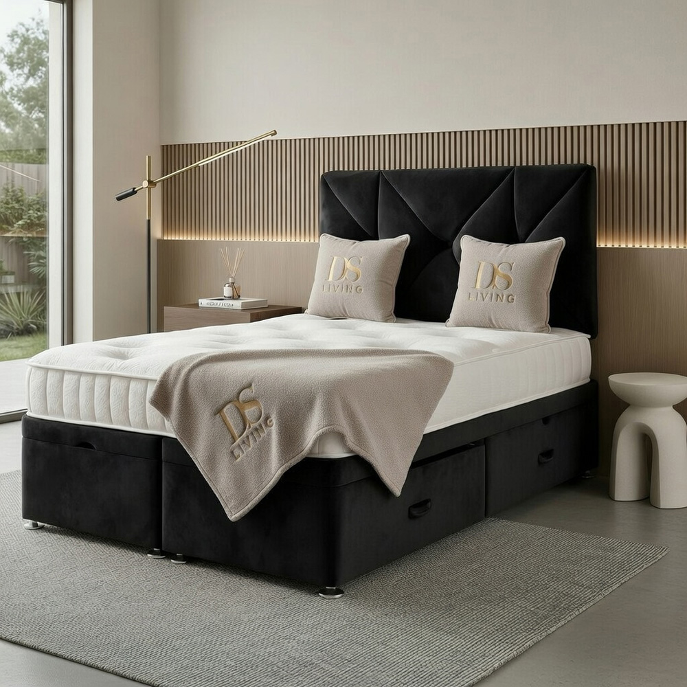 DS Living Eclipse Single Black Plush Velvet Ottoman Bed Image 4