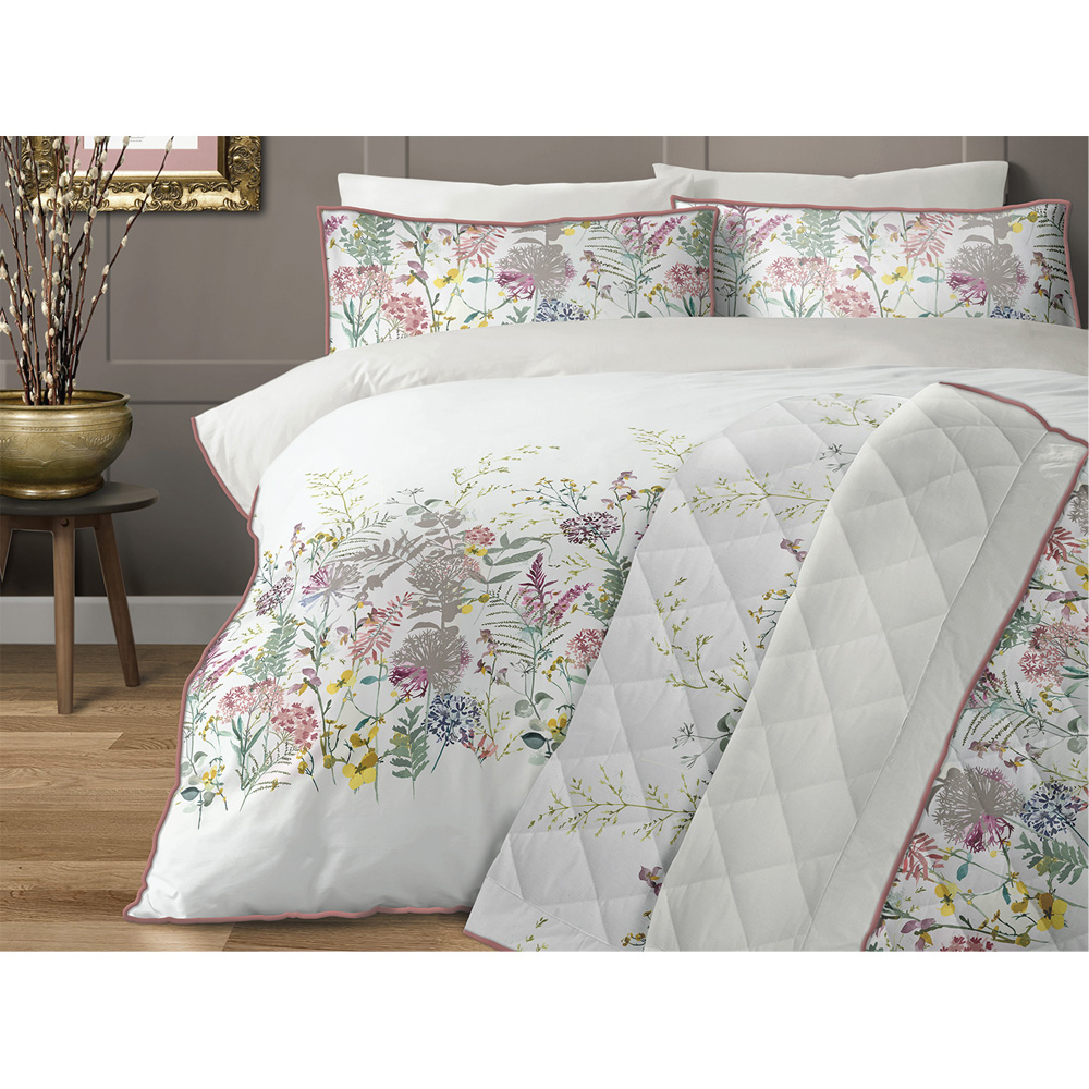 Bellissimo Home Double White Wildflower Piped Edge 200 Thread Count Duvet Cover Set Image 2