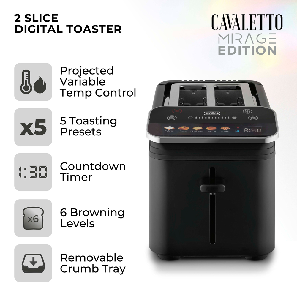 Tower Mirage EEJB342 Black 2 Slice Digital Toaster and 1.7L Variable Kettle Set Image 6