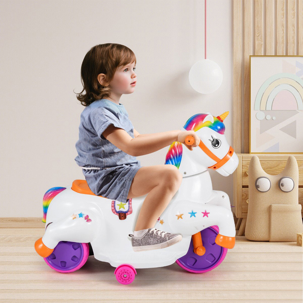 Costway Kids Orange Unicorn Ride On Toy with Training Wheels 12V Image 5