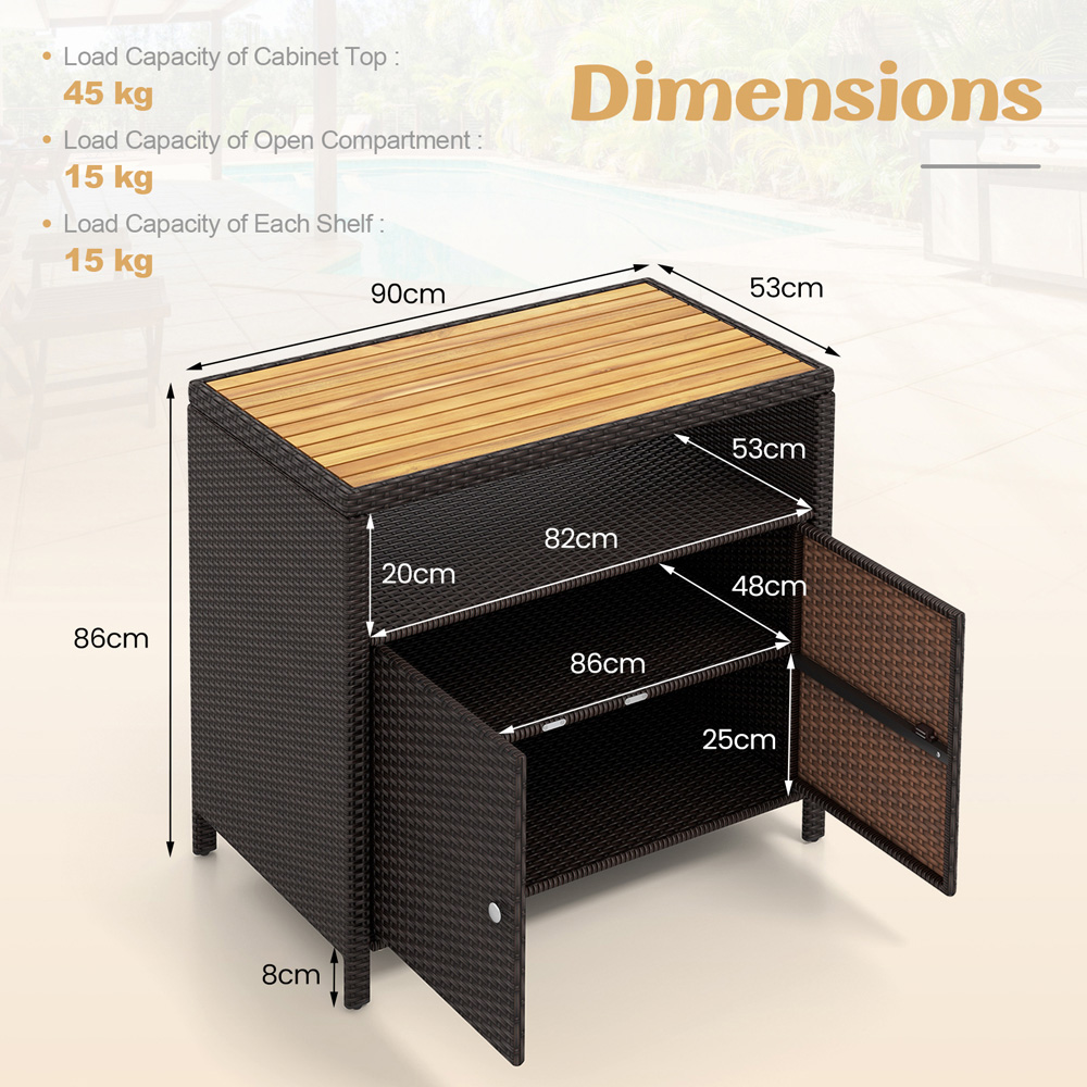 Costway 2 Door Single Shelf Brown Rattan Storage Cabinet Image 9