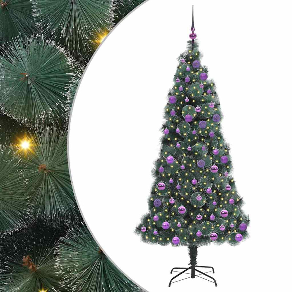 vidaXL Pre-Lit Lilac Baubles Green Artificial Christmas Tree 6ft Image 2