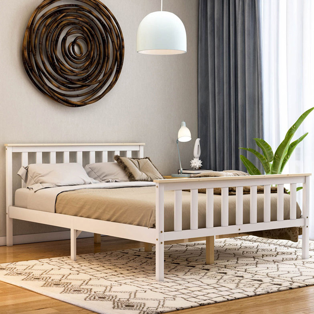 Vida Designs Milan Double White and Pine High Foot Wooden Bed Frame Image 1