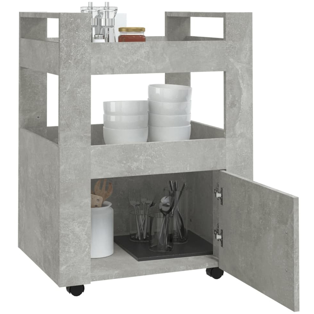 vidaXL Single Door 2 Shelf Concrete Grey Kitchen Trolley Image 4