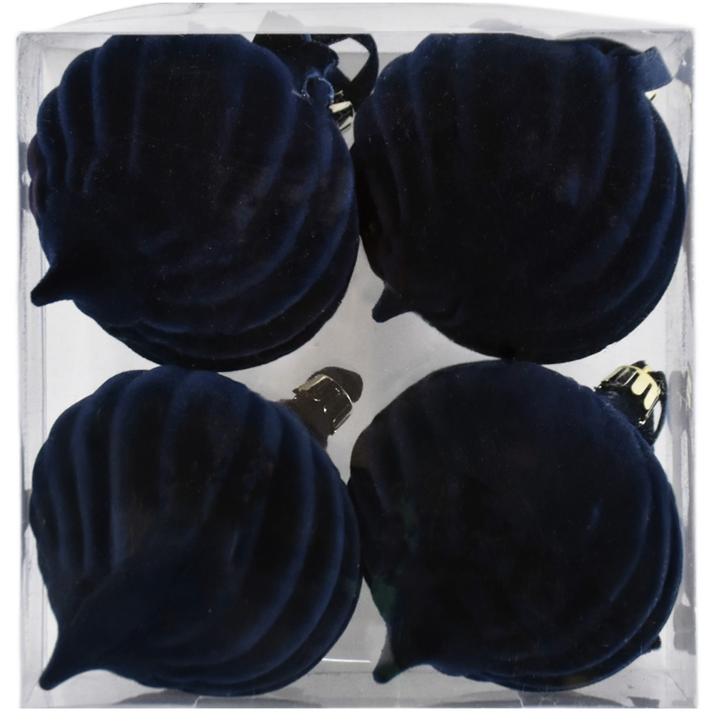 Pack of 4 Flocked Onion Baubles Navy Image 1