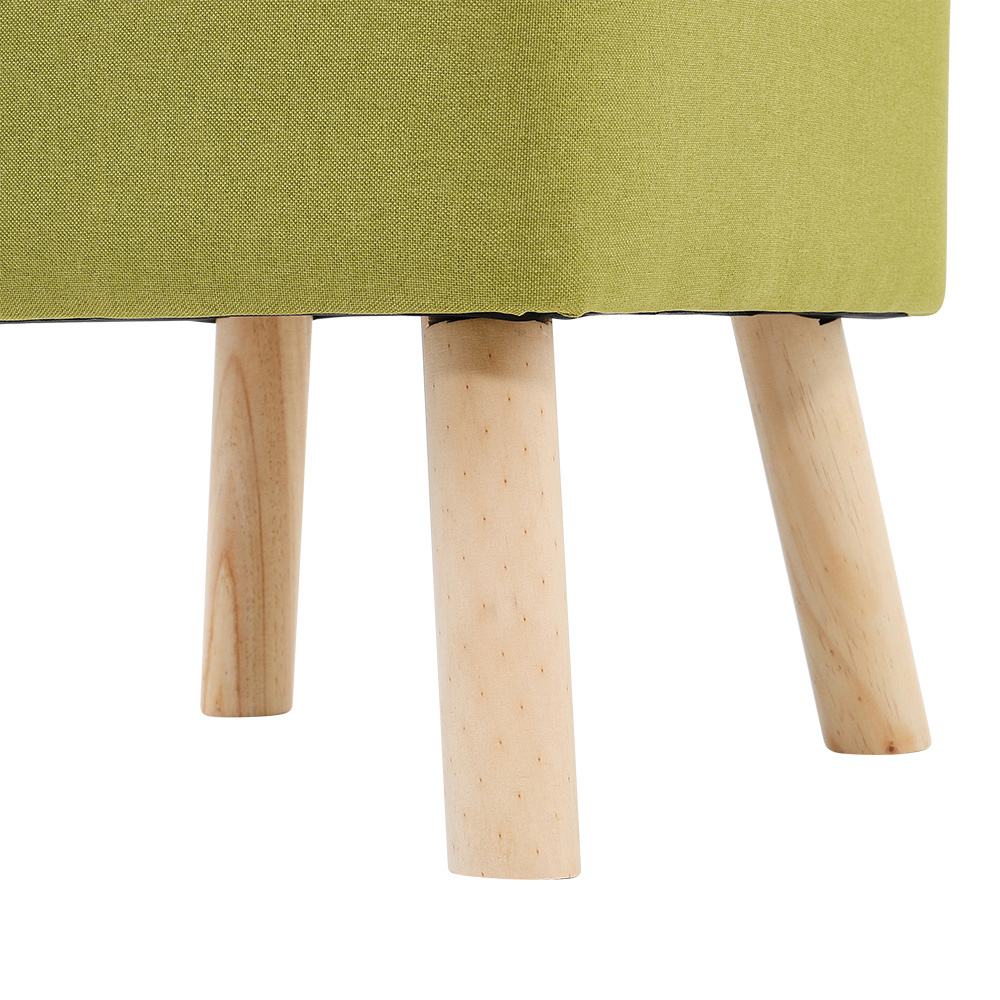 Living and Home Green Linen Buttoned Footstool with Wooden Legs Image 7
