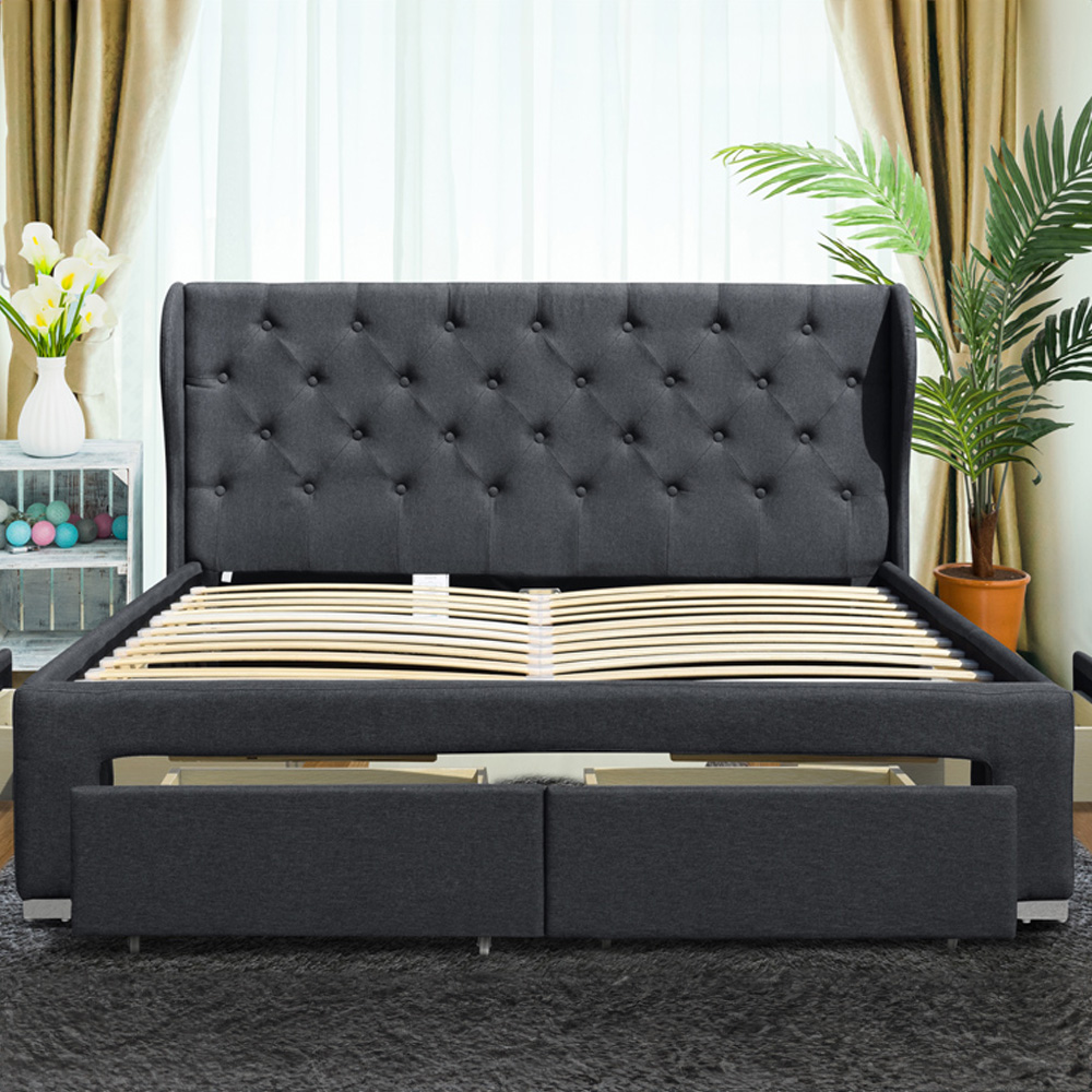 Brooklyn Double Grey Linen Fabric 4 Drawer Bed Frame with Blanket Box