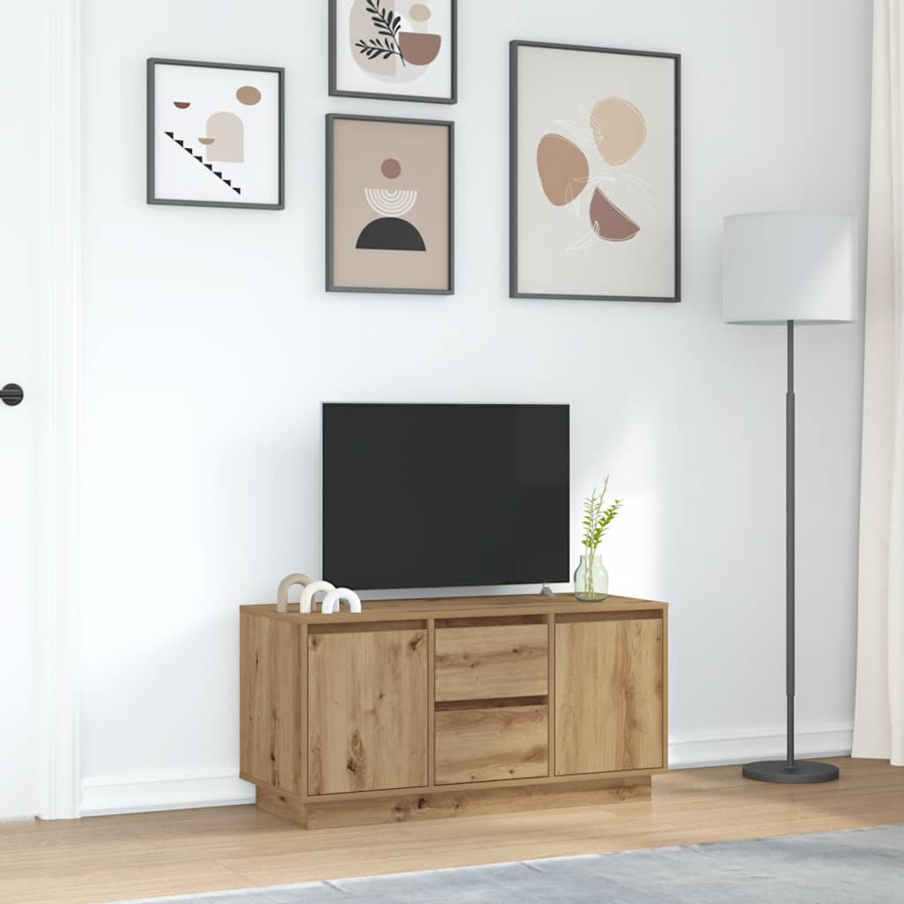 vidaXL 2 Door 2 Drawer Artisan Oak TV Cabinet with LED Lights Image 4