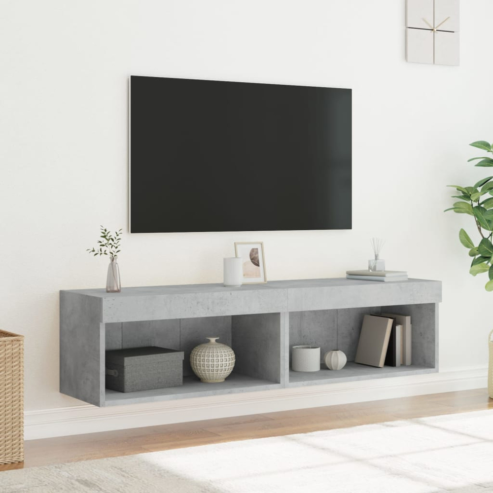 vidaXL Single Shelf Concrete Grey TV Cabinet with LED Lights Set of 2 Image 7