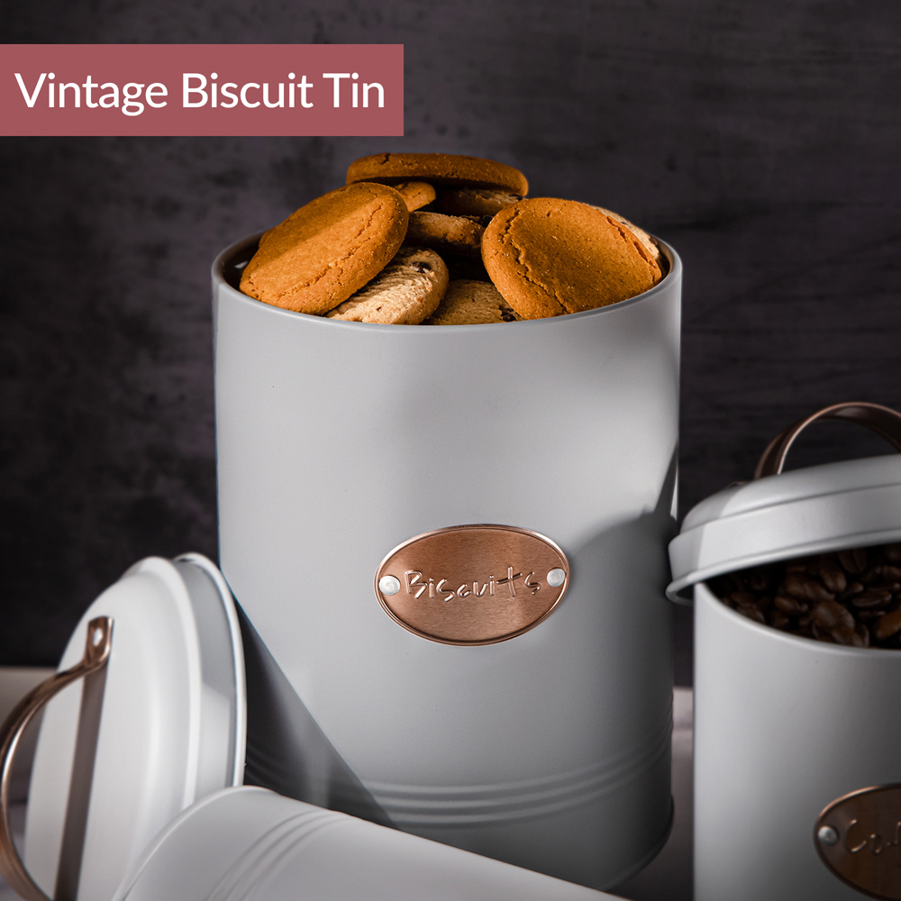 Innoteck Essentials Grey Round Vintage Biscuit Tin with Lid Image 4