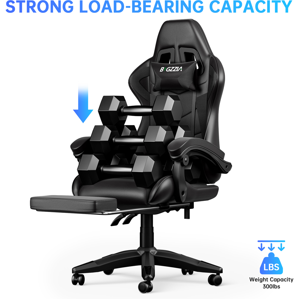 Rattrix Black Height Adjustable Gaming Chair with Footrest and Lumbar Cushion Image 4