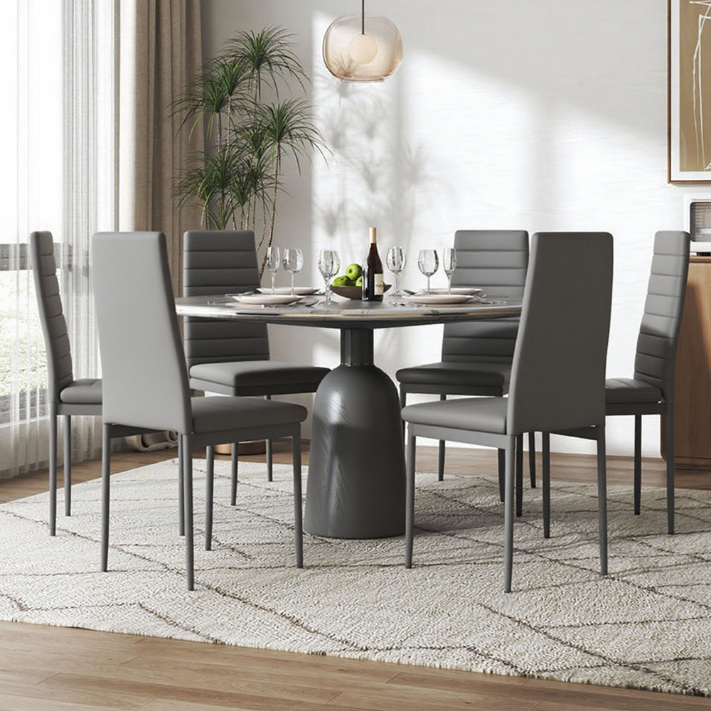 Living and Home Set of 6 Grey Quilted Faux Leather High Back Dining Chair Image 4