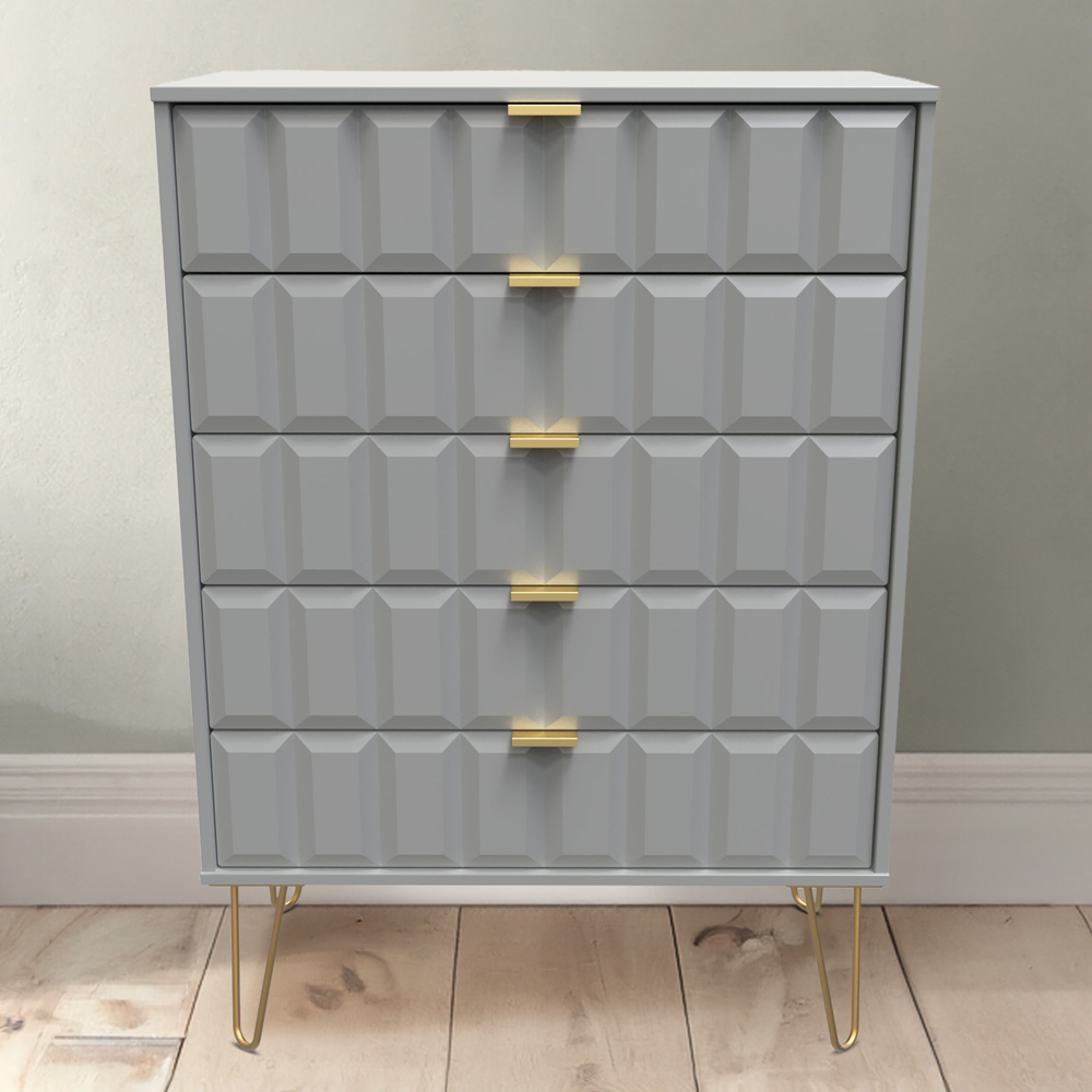 Crowndale Cube 5 Drawer Dusk Grey Chest of Drawers Ready Assembled Image 1
