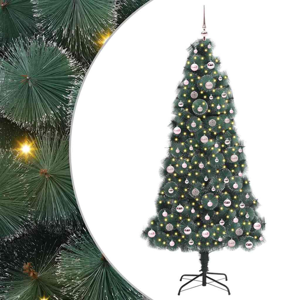 vidaXL Pre-Lit Pink Baubles Green Artificial Christmas Tree 8ft Image 2